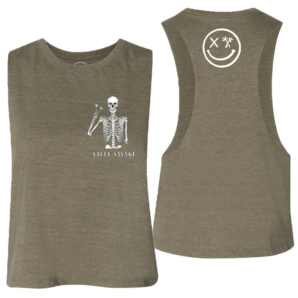 Salty Savage Ladies "Peace Skeleton" Flowy Crop Tank