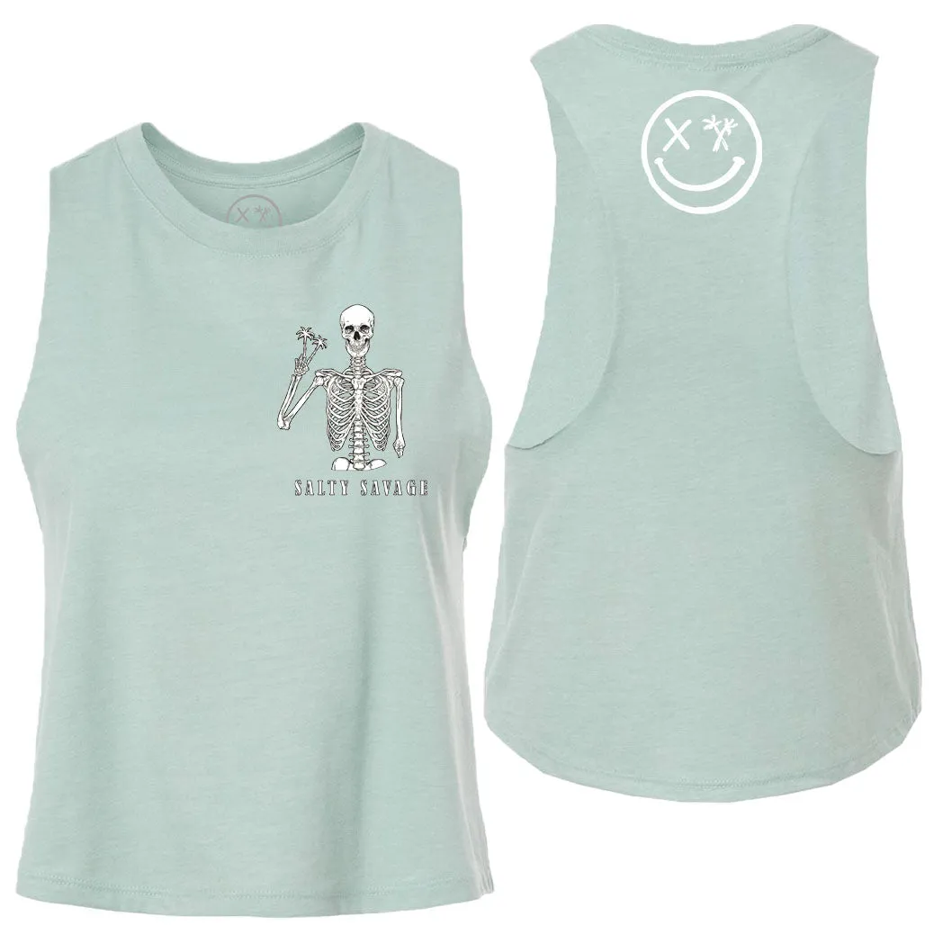 Salty Savage Ladies "Peace Skeleton" Flowy Crop Tank