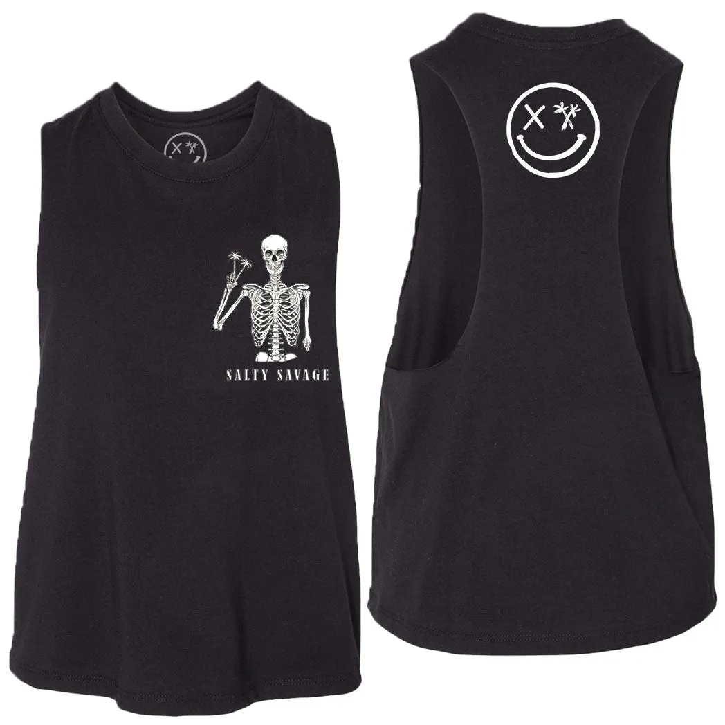 Salty Savage Ladies "Peace Skeleton" Flowy Crop Tank