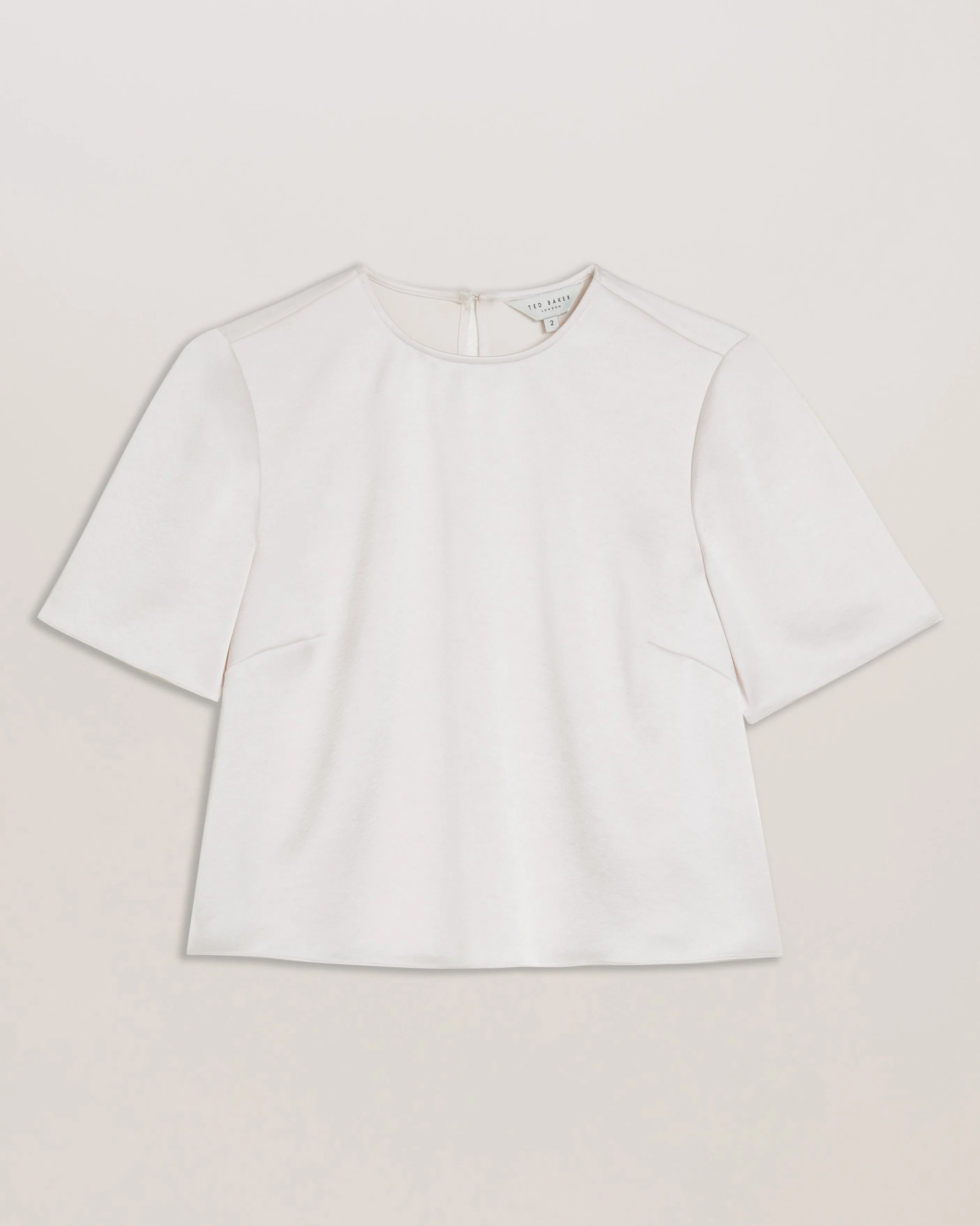 Siroi Short Sleeve Satin Crew Neck Top Ivory