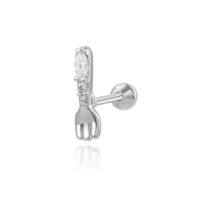 Sparkling Fork Screw Back Earring