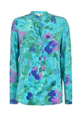 Stella McCartney Collarless Silk Shirt - Blue Multi