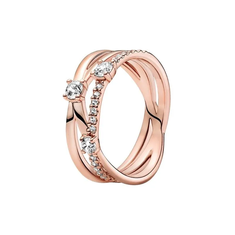 Sterling Silver Rose Gold Sparkling Ring For Women