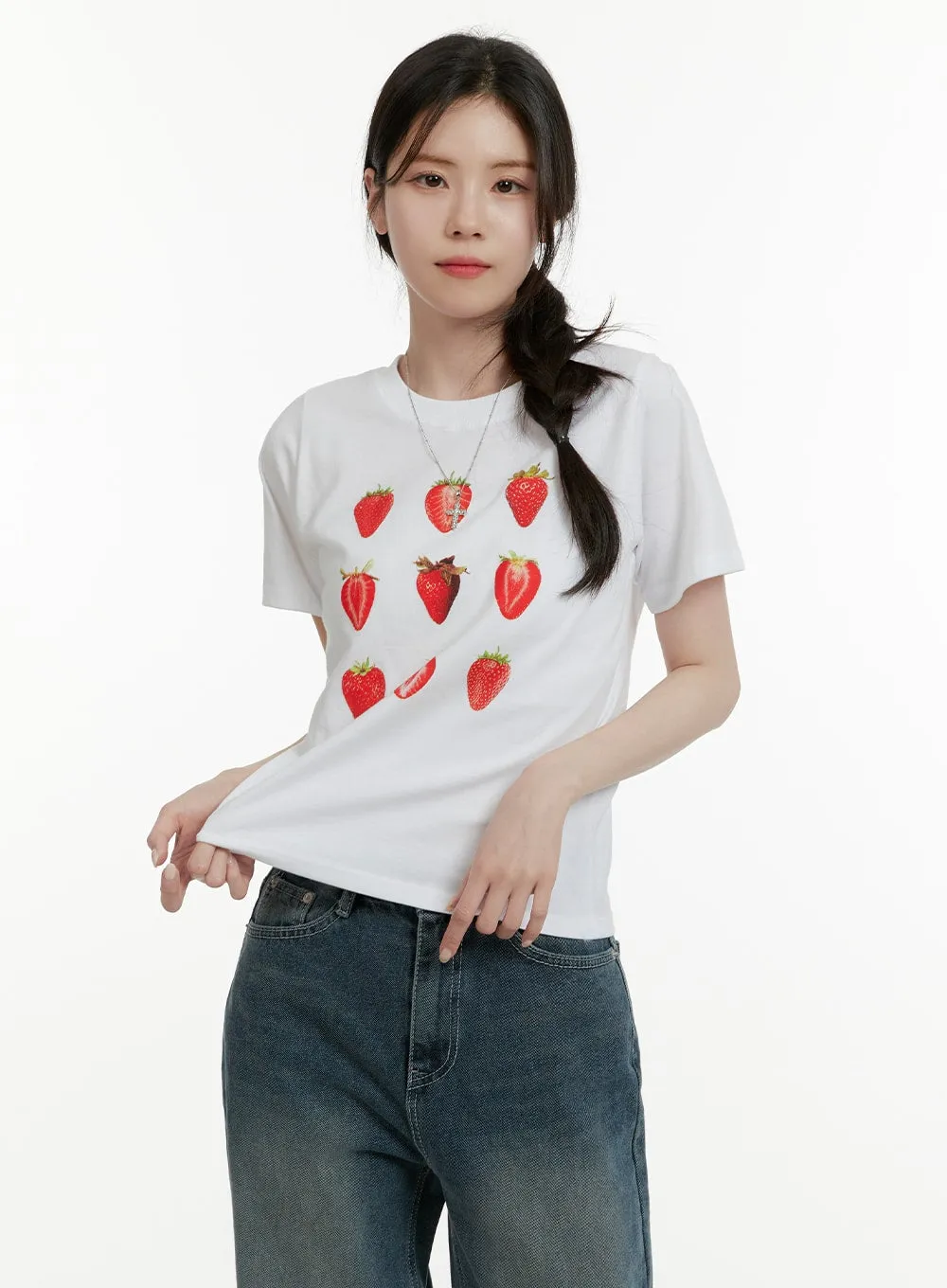 Strawberry Graphic Cotton Tee OA405