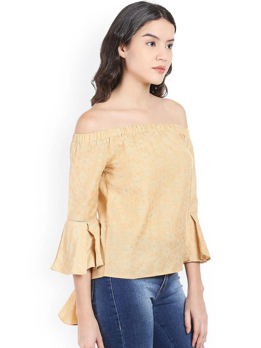 Style Quotient Women Beige Off-Shoulder Floral Fashion Tops