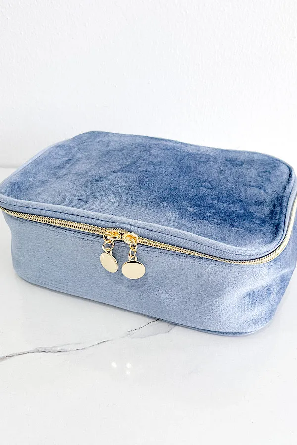 Sylvie Blue Fabric Cosmetic Bag