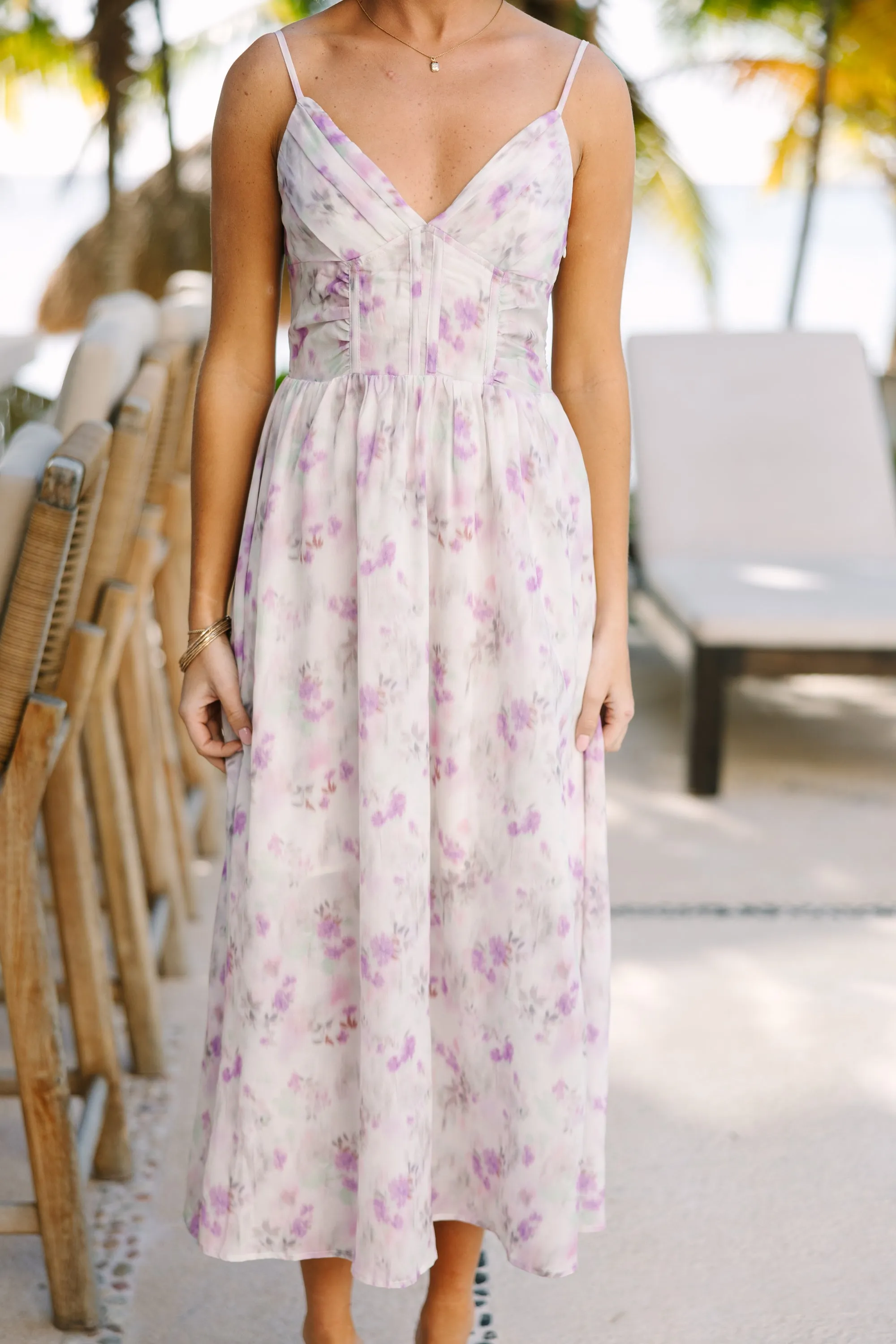 Take A Drive Lavender Purple Floral Midi Dress