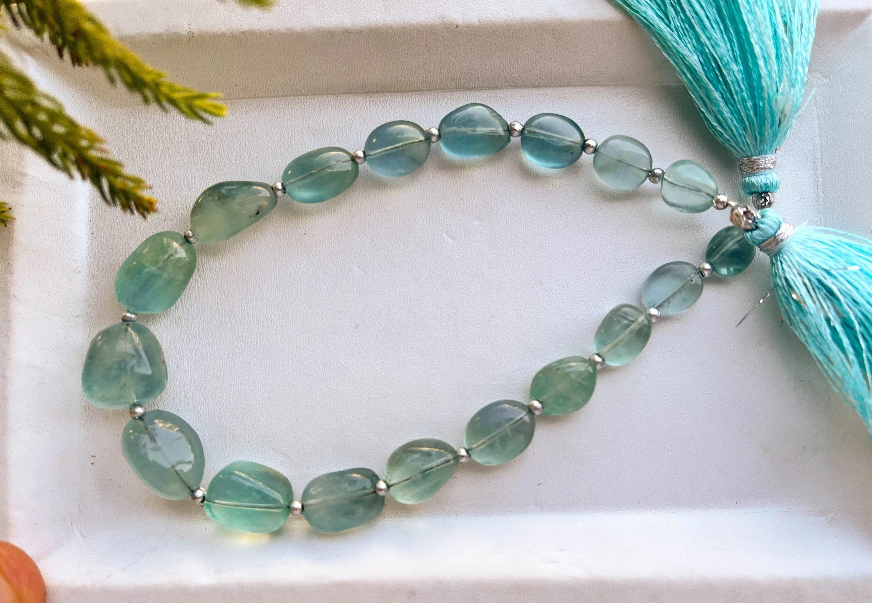 Teal Blue Fluorite Smooth Tumble Beads, Natural Fluorite Gemstone Beads, Fluorite Beads, 9 inch, 18 Pieces, Beadsforyourjewellery BFYJ74-6