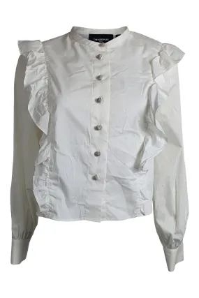 THE KOOPLES White Basic Cotton Frill Front Cropped Shirt (2 | EU 38 | UK 12 )