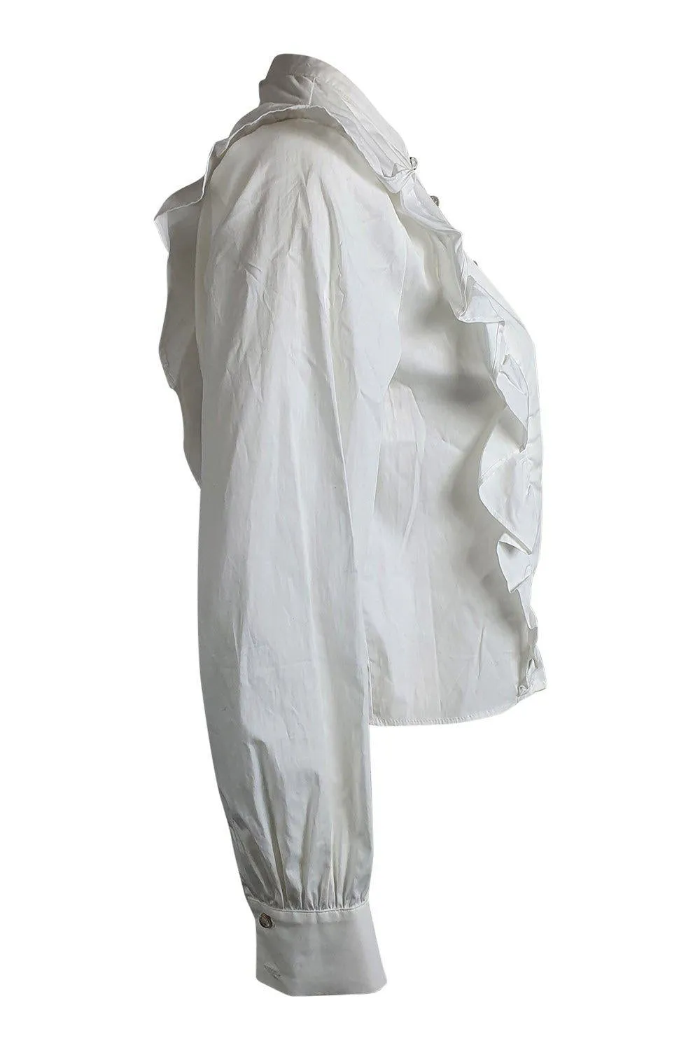 THE KOOPLES White Basic Cotton Frill Front Cropped Shirt (2 | EU 38 | UK 12 )