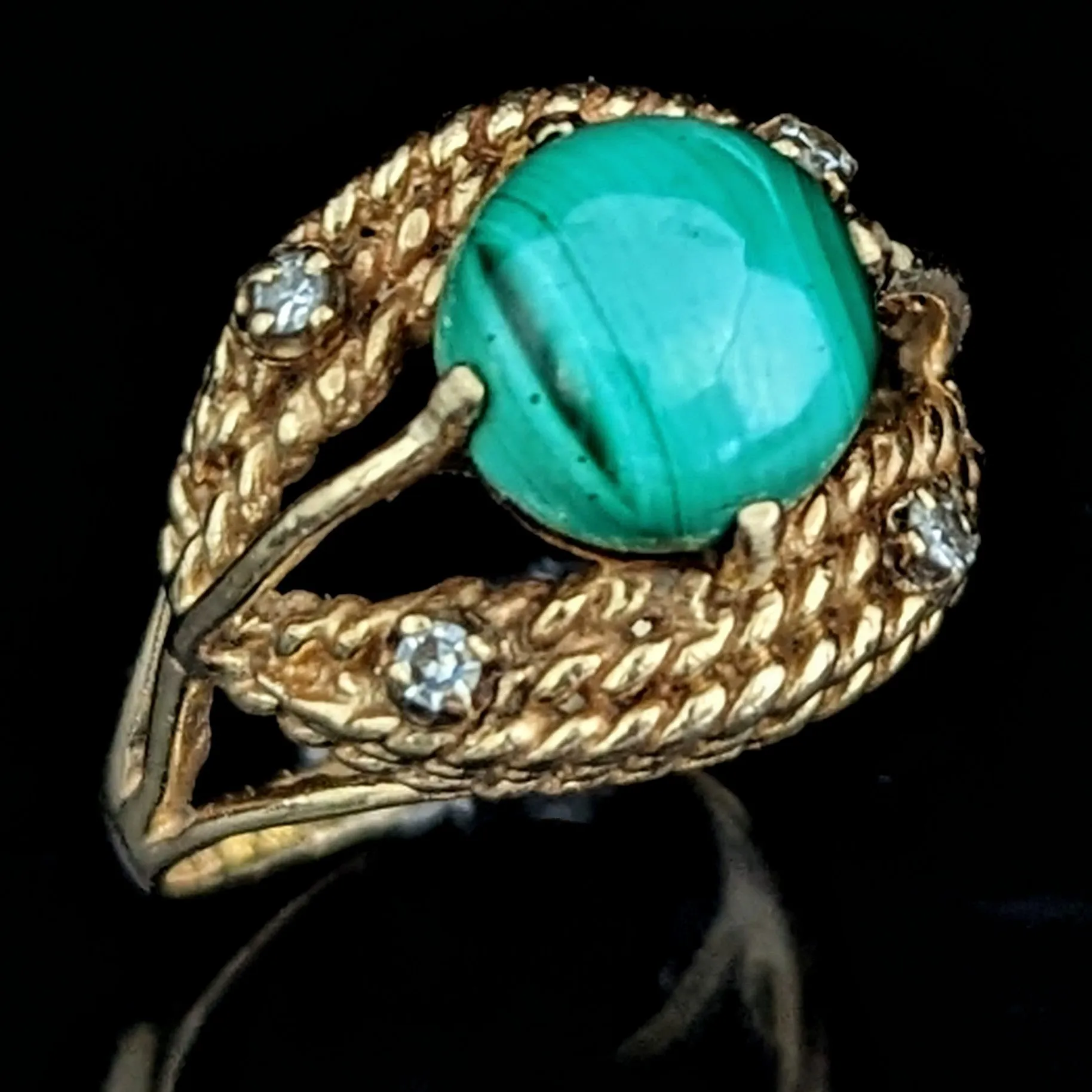 The Siena - Vintage Malachite Diamond 14k Yellow Gold Cocktail Ring