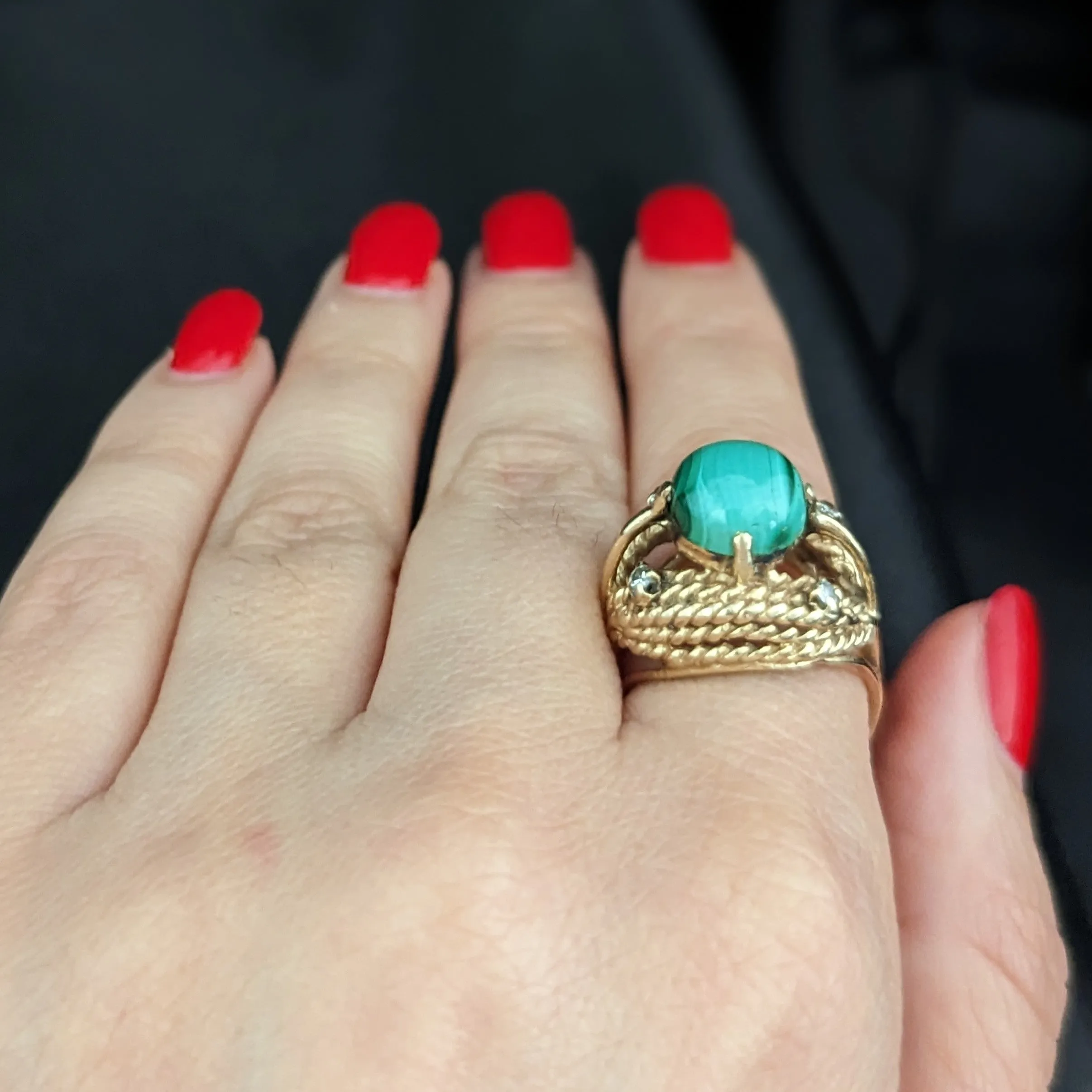 The Siena - Vintage Malachite Diamond 14k Yellow Gold Cocktail Ring