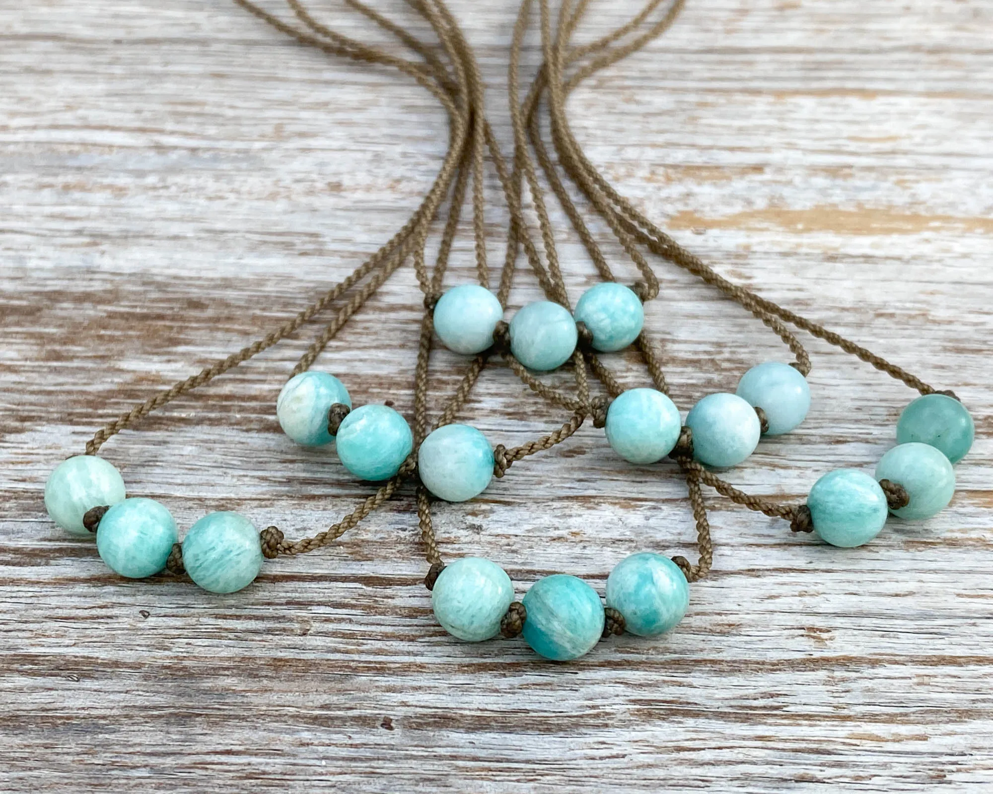 Triple Knotted Necklace-1078-Amazonite Medium Round