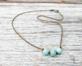 Triple Knotted Necklace-1078-Amazonite Medium Round