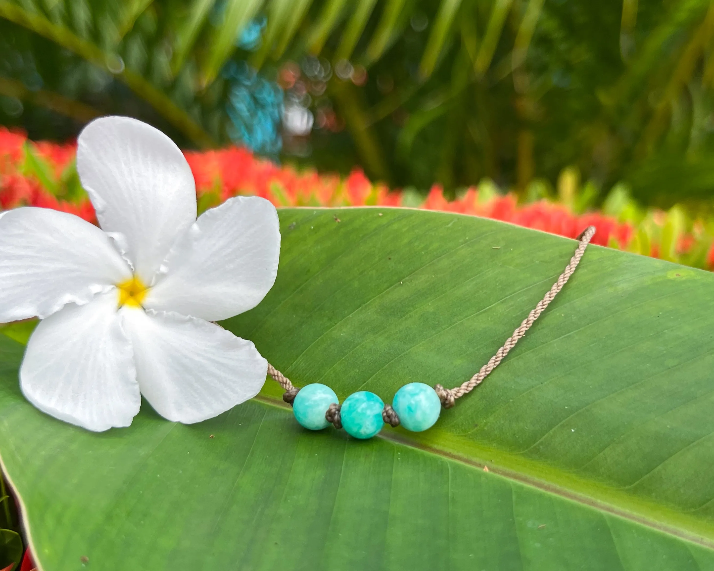 Triple Knotted Necklace-1078-Amazonite Medium Round