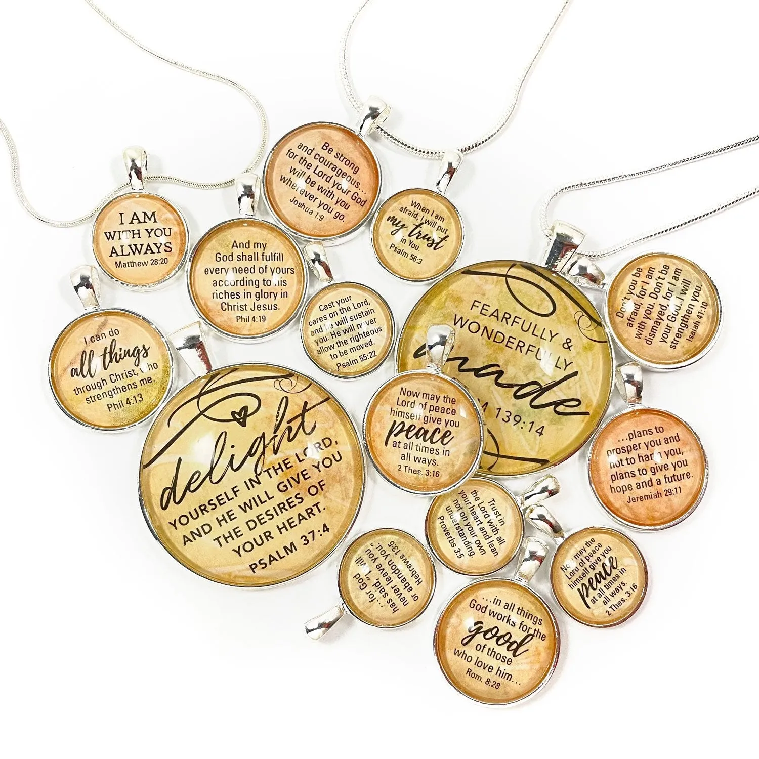 Until Heaven, Seek First, Greater is He – Silver-Plated Scripture Christian Pendant Necklaces (2 Sizes) – Add a Matching Charm Bangle!