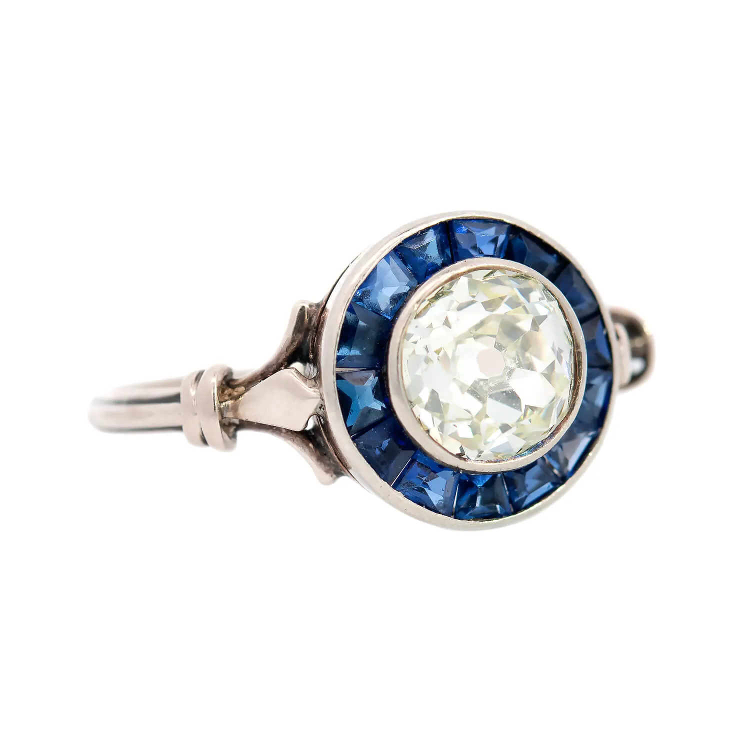 Victorian 18k Old European Diamond   Calibrated Sapphire Target Ring 1.10ctw Center