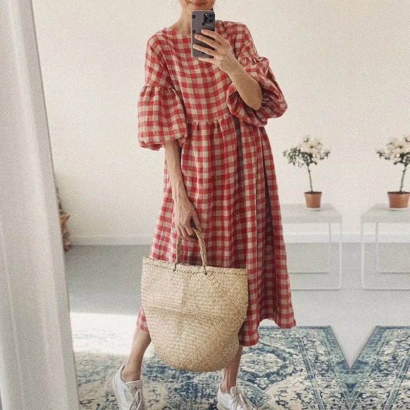 Vintage Plaid Cotton Dress