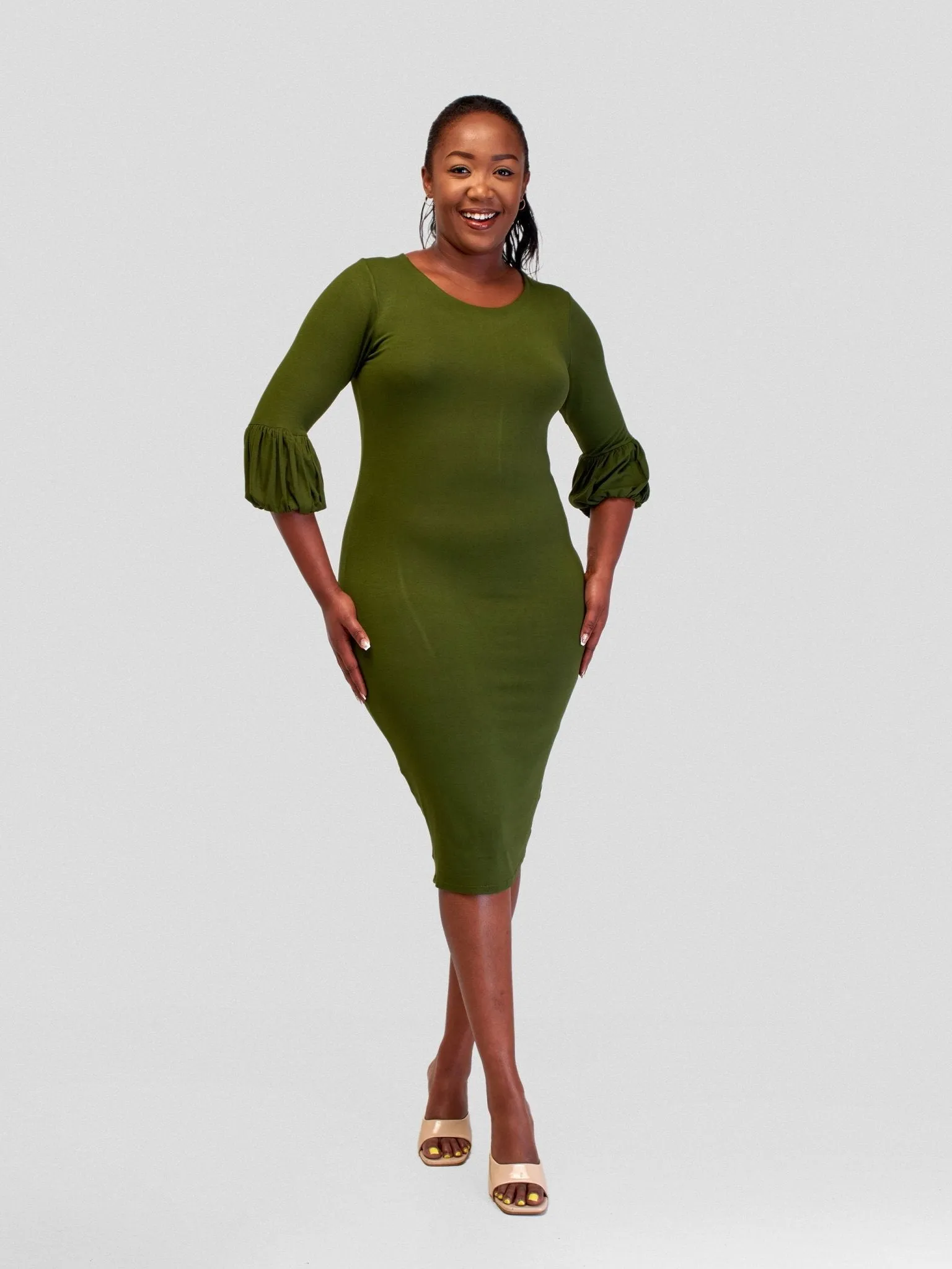 Vivo Basic Puff Sleeved Bodycon - Hunters Green