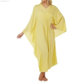 Women’s Cotton Kaftan Nightwear Lounger One Size, Lemon Yellow