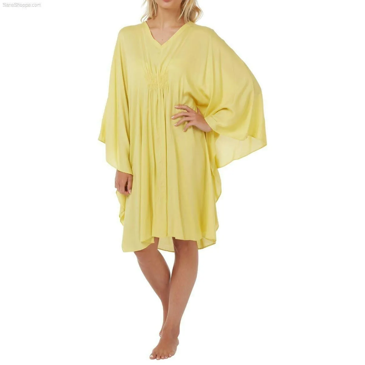 Women’s Cotton Kaftan Nightwear Lounger One Size, Lemon Yellow