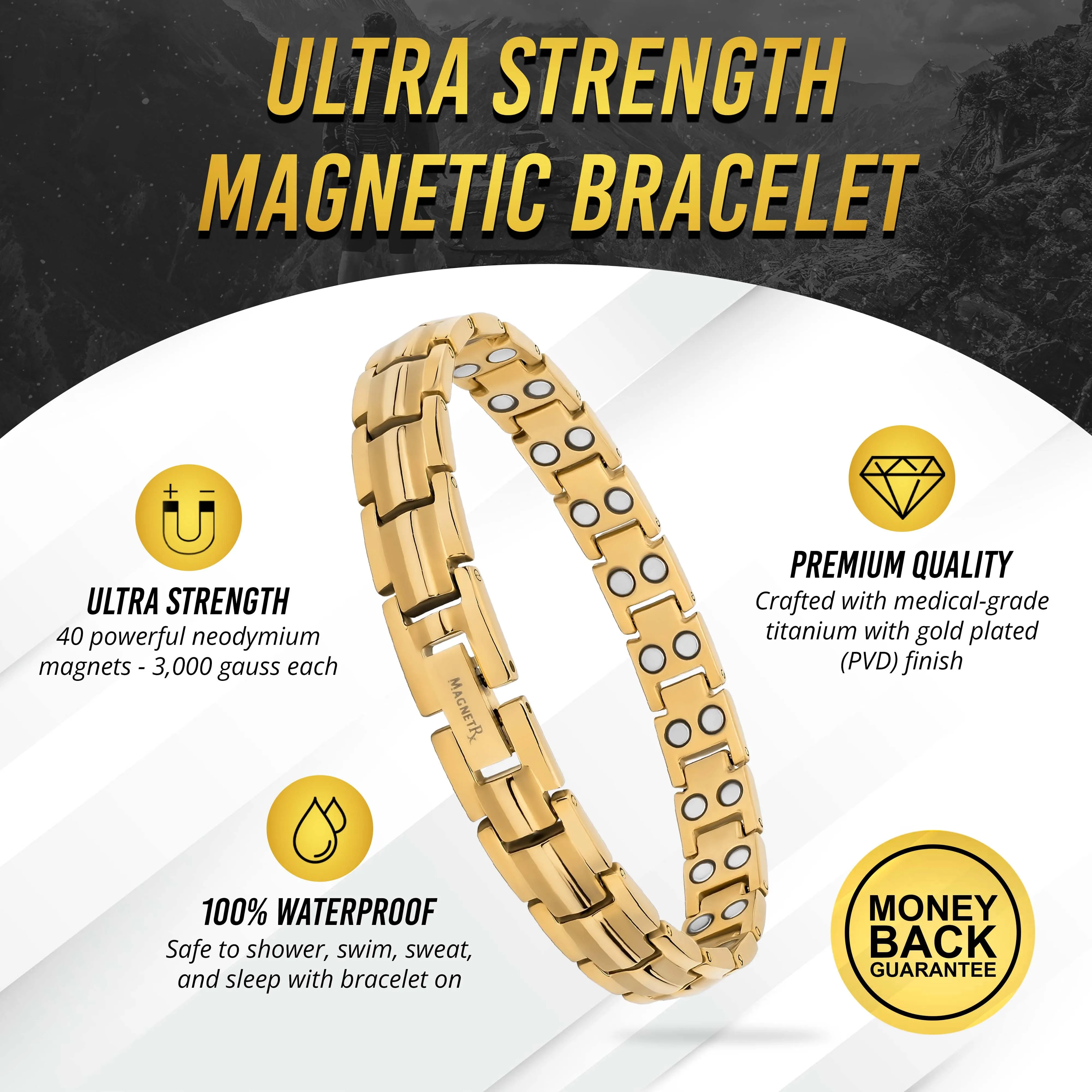 Women's Ultra Strength Gold Titanium Magnetic Therapy Bracelet