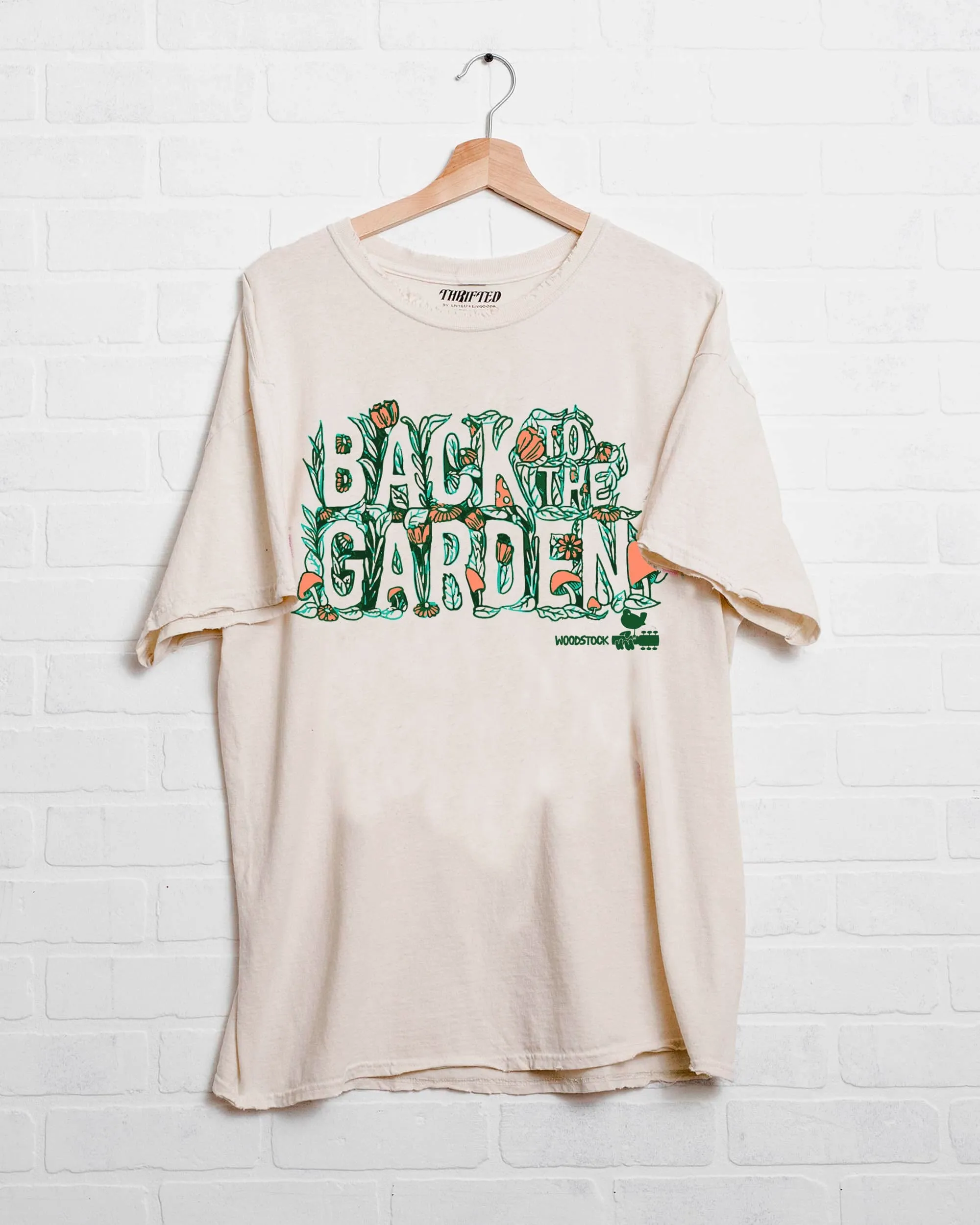 Woodstock Garden Puff Ink Off White Thrifted Distressed Tee