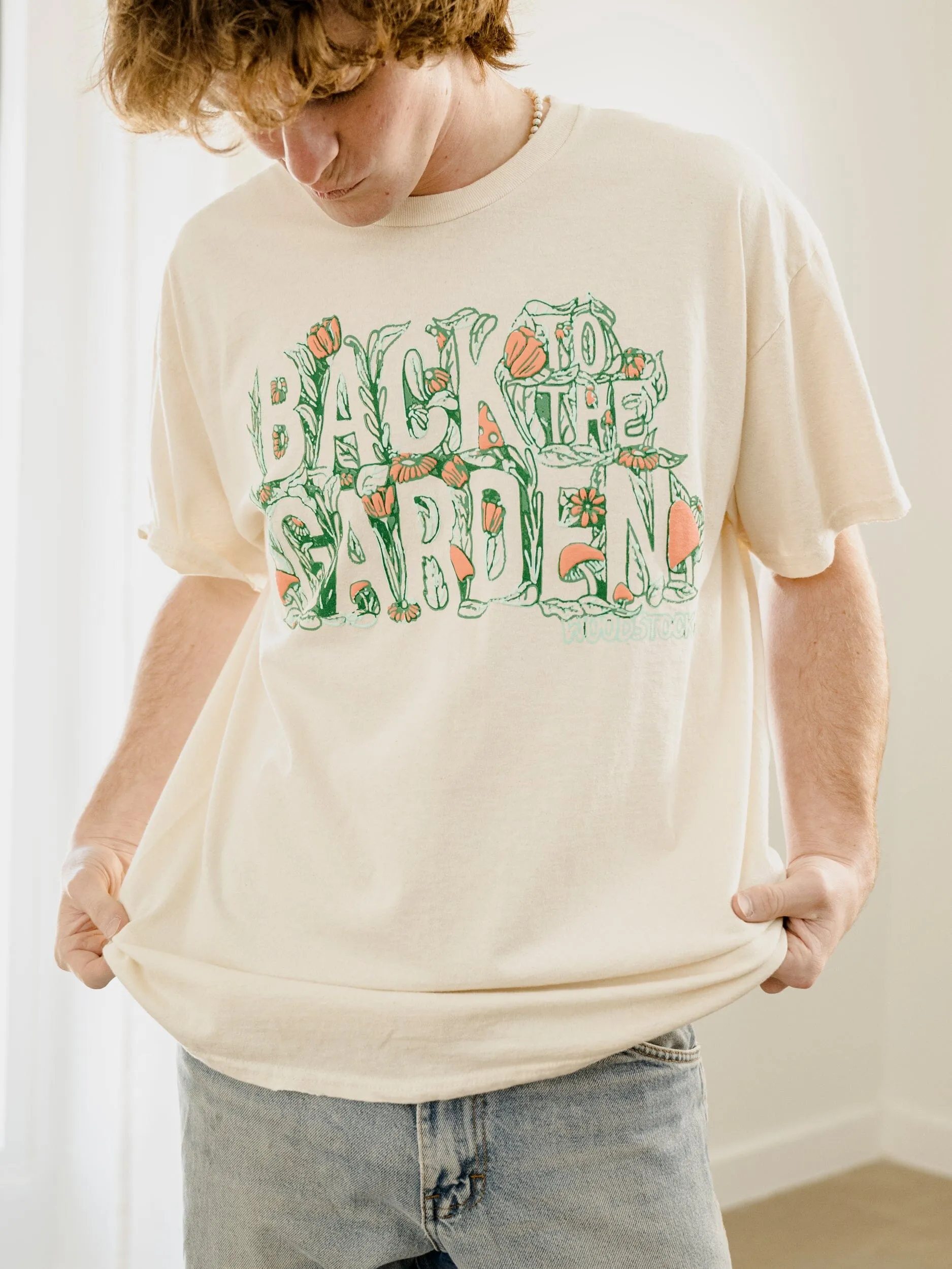 Woodstock Garden Puff Ink Off White Thrifted Distressed Tee