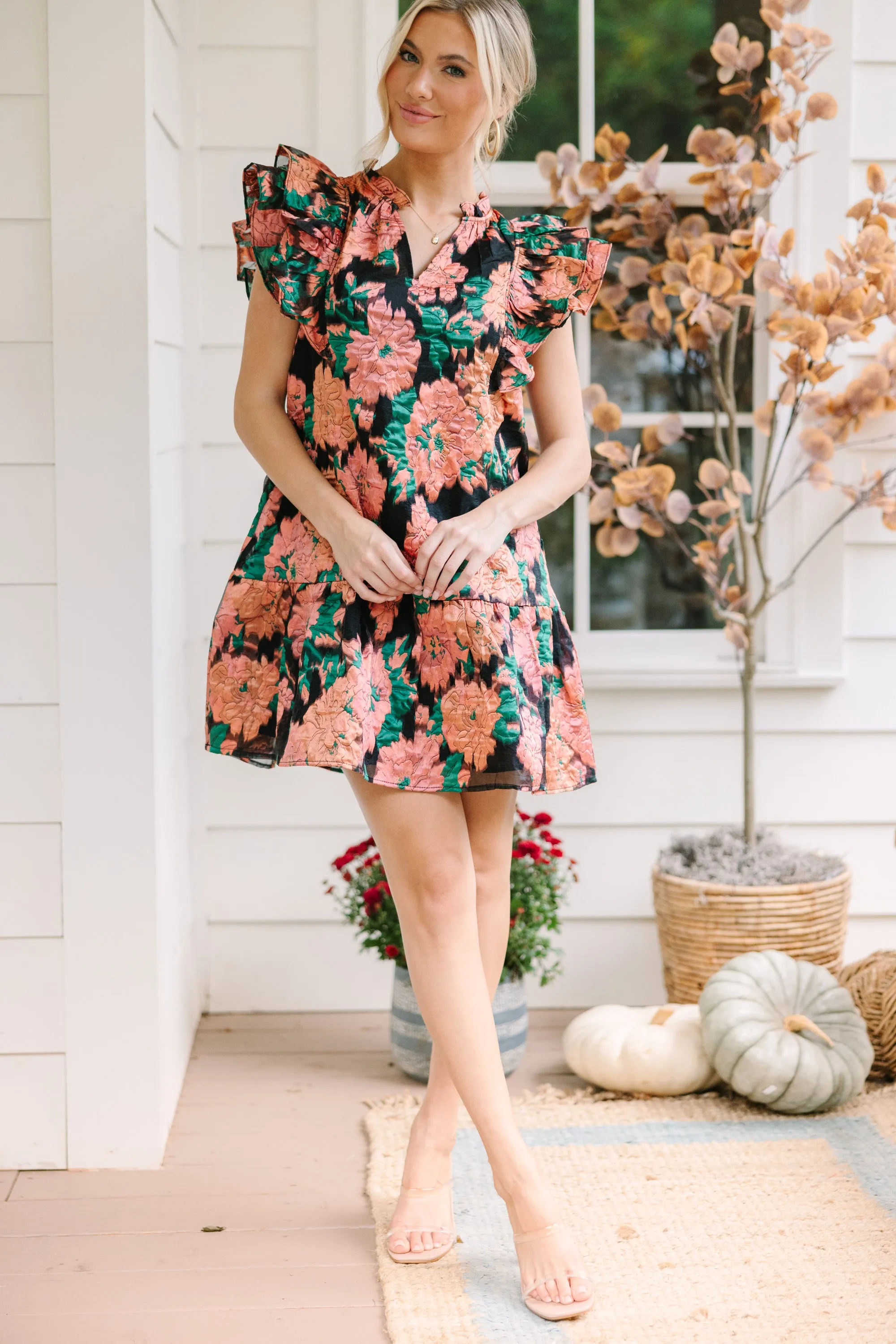 You're The One Black Floral Ruffled Dress